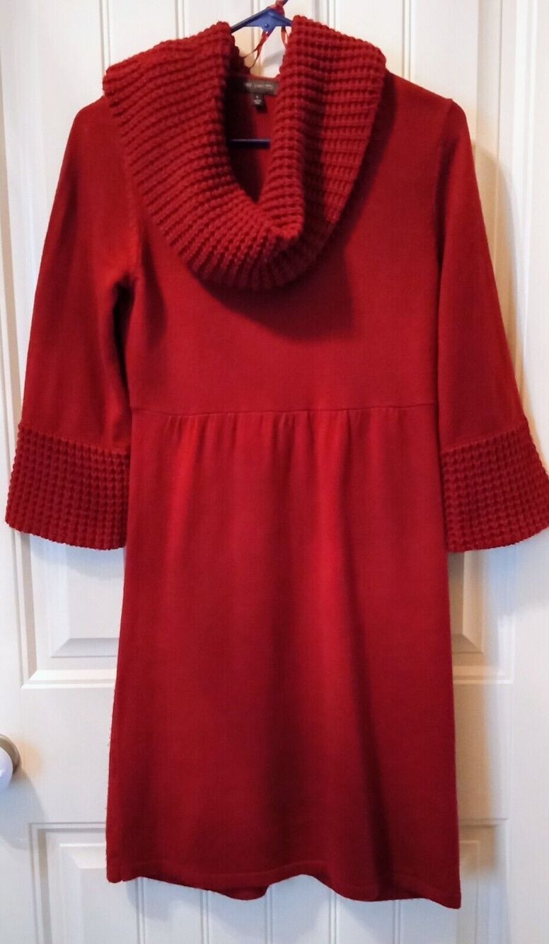 THE LIMITED Red Knit Cowl Neck 3/4 Sleeve Sweater Dress S Cottage Knee Length